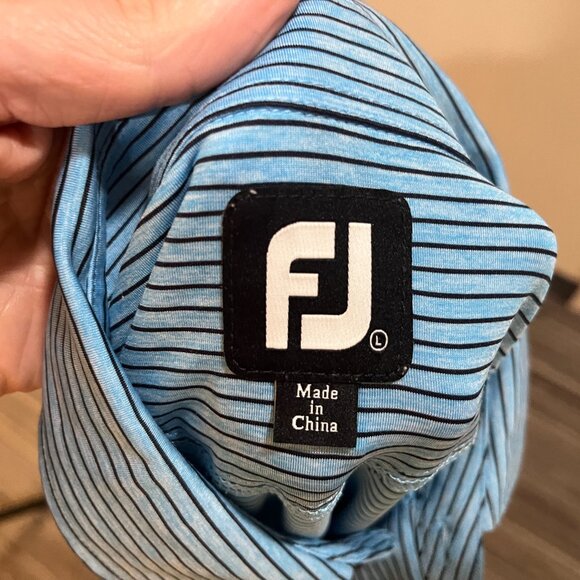 FootJoy FJ Men's blue and black striped s/s golf polo shirt Large L EUC - Picture 6 of 7